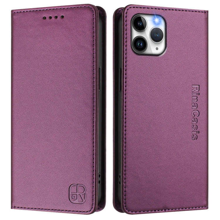 Funda de Cuero con Doble Pliegue y Succión Magnética para iPhone 11 Pro Rc01 (Violeta)