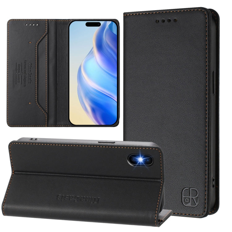 Funda de Cuero Rc01 para iPhone X/Xs con Doble Pliegue y Succión Magnética (Negra)