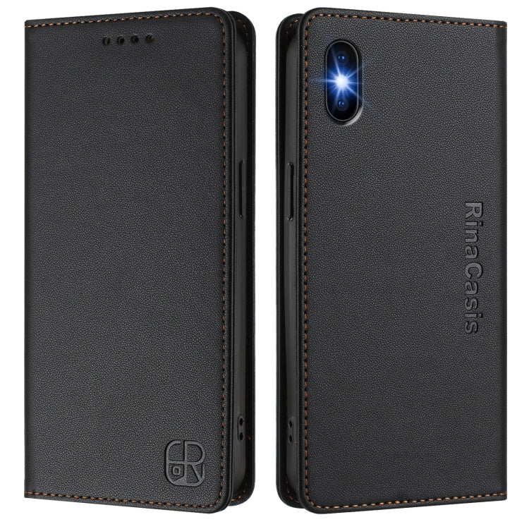 Funda de Cuero Rc01 para iPhone X/Xs con Doble Pliegue y Succión Magnética (Negra)