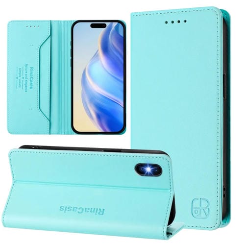 Funda de Cuero con Doble Pliegue y Succión Magnética para iPhone Xs Max Rc01 (Verde Menta)