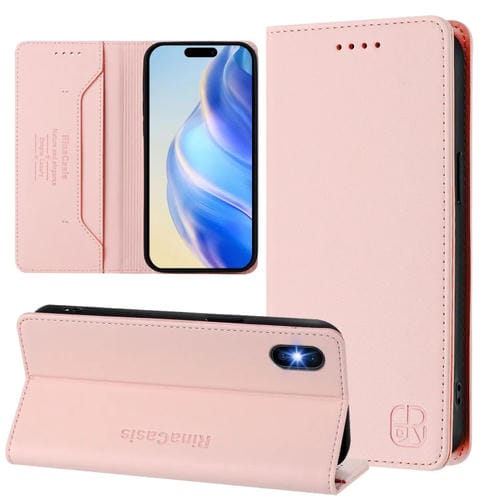 Funda de Cuero con Doble Pliegue y Succión Magnética para iPhone Xs Max Rc01 (Rosa)