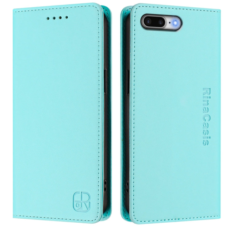 Funda de Cuero para iPhone 7 Plus/8 Plus Rc01 Doble Pliegue y Succión Magnética (Verde Menta)
