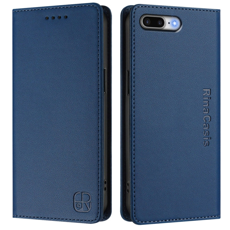 Funda de Cuero con Doble Pliegue y Succión Magnética para iPhone 7 Plus 8 Plus Rc01 (Azul Oscuro)