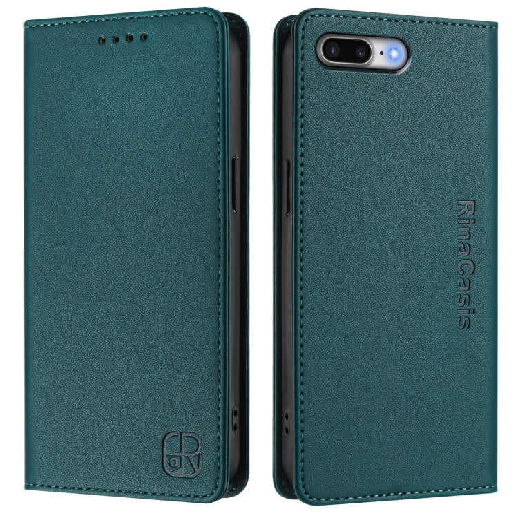 Funda de Cuero Rc01 para iPhone 7 Plus y 8 Plus con Doble Pliegue y Succión Magnética (Verde Oscuro)
