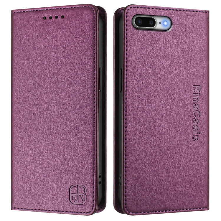 Funda de Cuero Rc01 con Doble Pliegue y Succión Magnética para iPhone 7 Plus/8 Plus (Violeta)