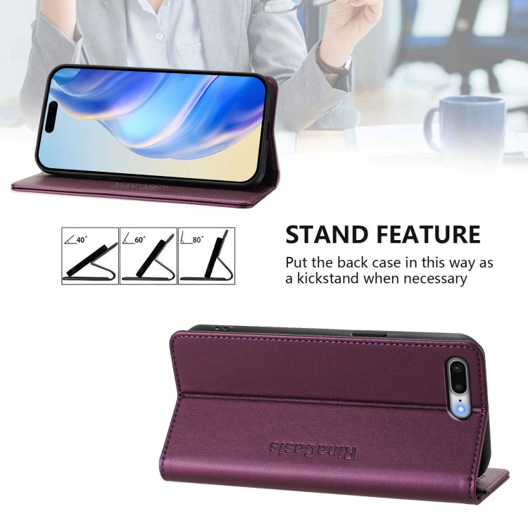 Funda de Cuero Rc01 con Doble Pliegue y Succión Magnética para iPhone 7 Plus/8 Plus (Violeta)
