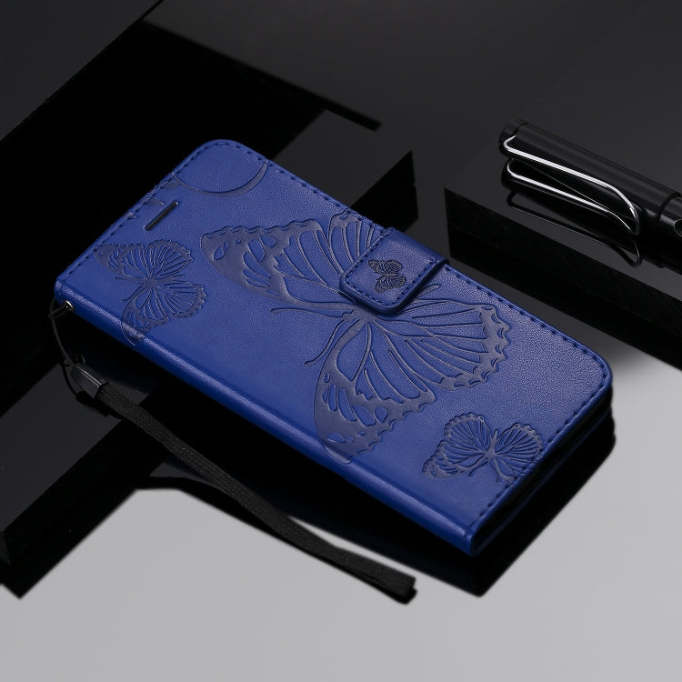 Para Huawei Honor X10 Patrón de estampado de mariposas en 3D Funda de cuero con tapa horizontal con soporte y ranura para tarjeta y billetera y cordón (azul)