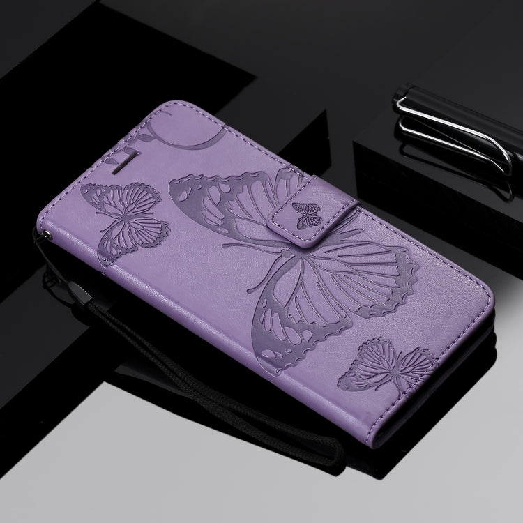 Para Huawei Honor X10 Patrón de estampado de mariposas en 3D Funda de cuero con tapa horizontal con soporte, ranura para tarjeta, billetera y cordón (púrpura)