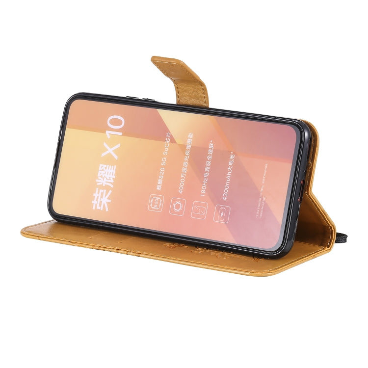 Para Huawei Honor X10 Patrón de estampado de mariposas en 3D Funda de cuero con tapa horizontal con soporte y ranura para tarjeta y billetera y cordón (amarillo)