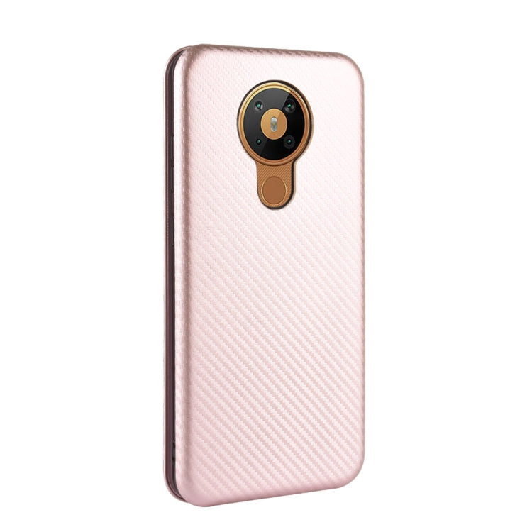 Para Nokia 5.3 Carcasa de cuero con tapa magnética horizontal con textura de fibra de carbono TPU + PC + PU con ranura para tarjeta (rosa)