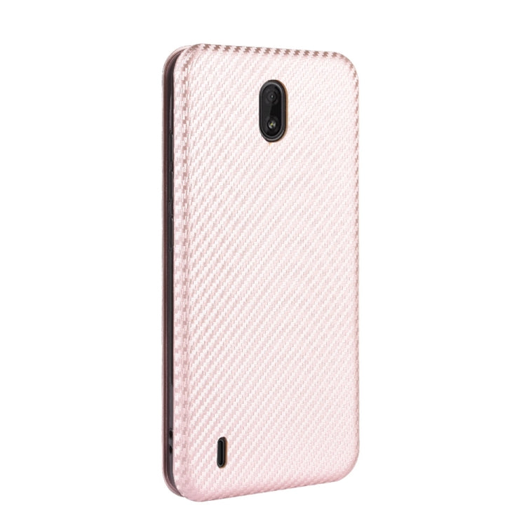 Para Nokia C2 Carcasa de cuero con textura de fibra de carbono magnética con tapa horizontal TPU + PC + PU con ranura para tarjeta (rosa)