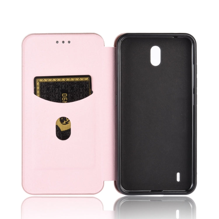 Para Nokia C2 Carcasa de cuero con textura de fibra de carbono magnética con tapa horizontal TPU + PC + PU con ranura para tarjeta (rosa)