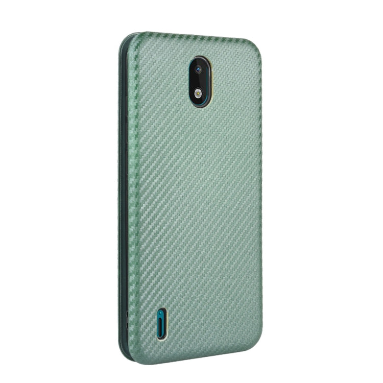 Para Nokia 1.3 Carcasa de cuero con tapa magnética horizontal con textura de fibra de carbono TPU + PC + PU con ranura para tarjeta (verde)