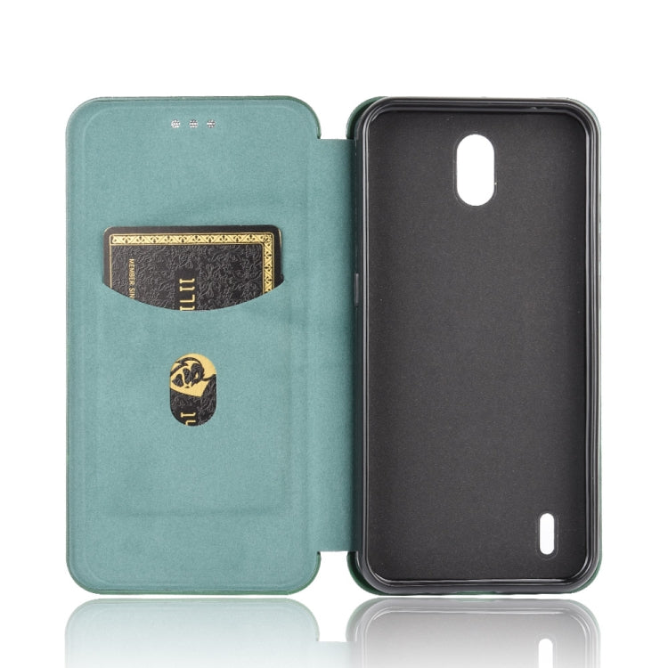 Para Nokia 1.3 Carcasa de cuero con tapa magnética horizontal con textura de fibra de carbono TPU + PC + PU con ranura para tarjeta (verde)