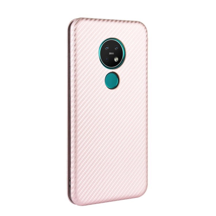 Para Nokia 7.2 y 6.2 Textura de fibra de carbono con tapa magnética horizontal TPU + PC + PU Funda de cuero con ranura para tarjeta (rosa)