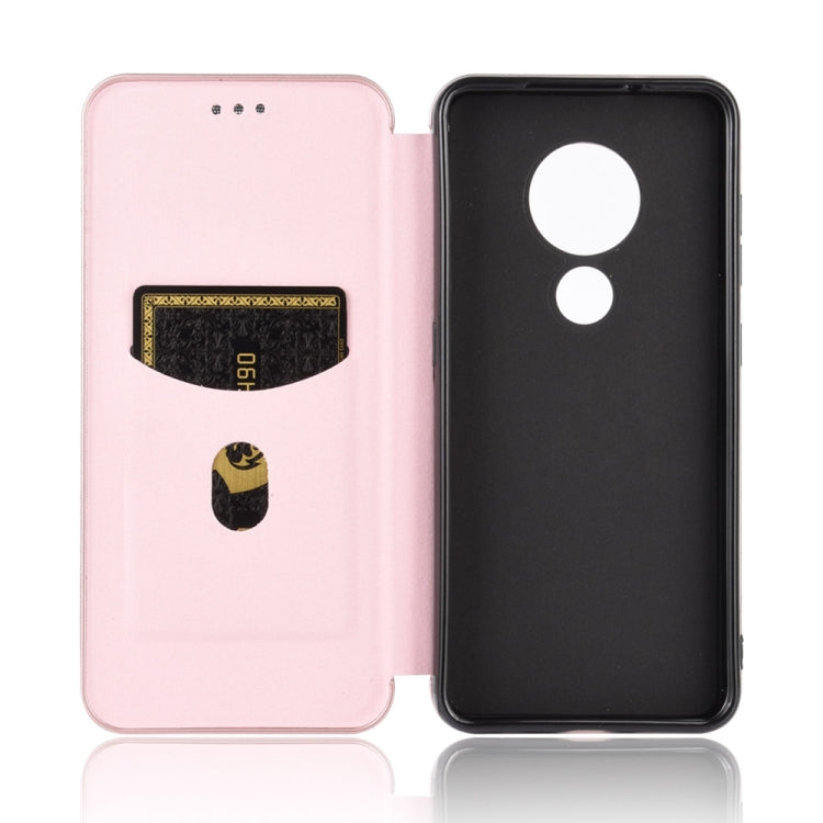 Para Nokia 7.2 y 6.2 Textura de fibra de carbono con tapa magnética horizontal TPU + PC + PU Funda de cuero con ranura para tarjeta (rosa)
