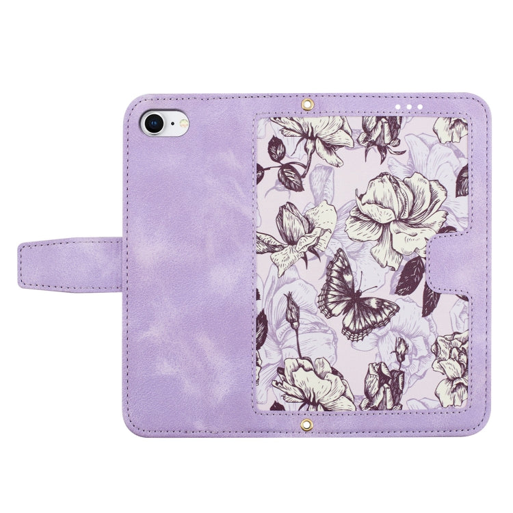 Funda de Piel para iPhone Se 2022/2020 Estampado Floral con Cordón (Morado Claro)