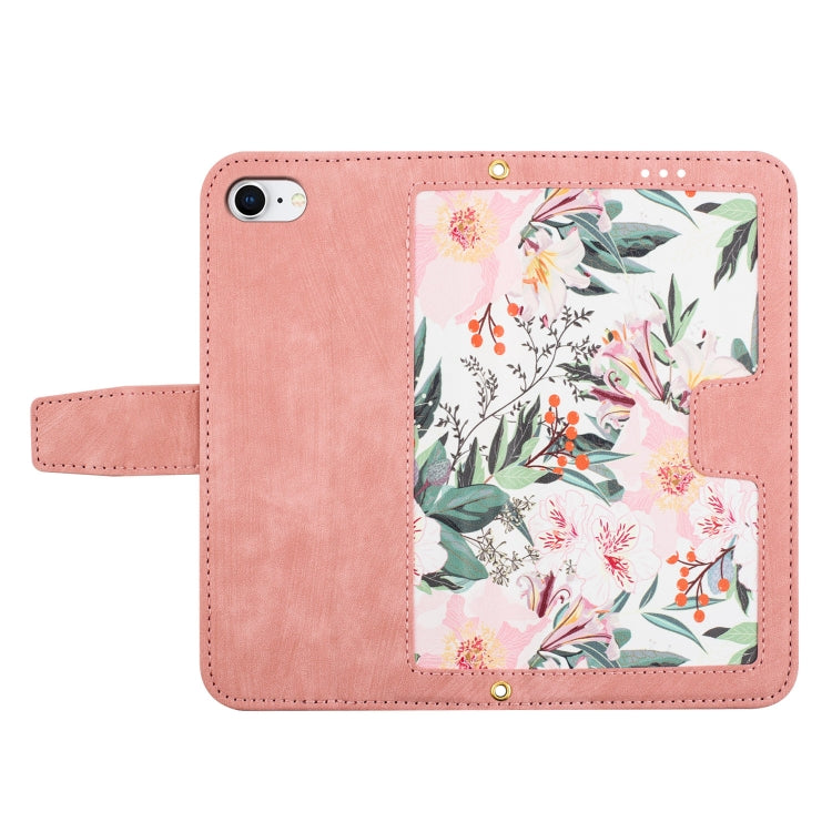 Funda de Piel con Estampado Floral y Cordón para iPhone SE 2022/2020 (Rosa)