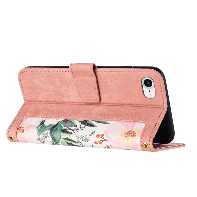 Funda de Piel con Estampado Floral y Cordón para iPhone SE 2022/2020 (Rosa)
