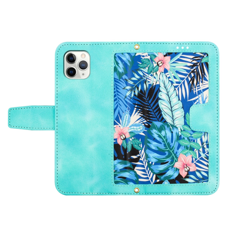 Funda de Cuero para iPhone 11 Pro Max con Estampado Floral y Cordón (Verde)