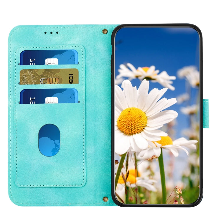 Funda de Cuero para iPhone 11 Pro Max con Estampado Floral y Cordón (Verde)