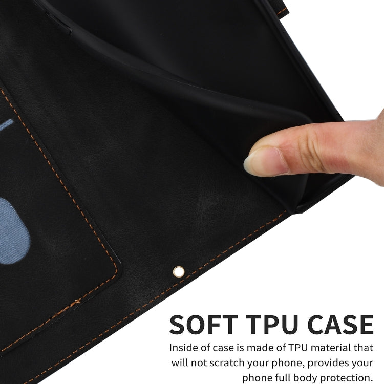 Funda de Cuero para iPhone 11 Pro Max con Estampado Floral y Cordón (Negro)