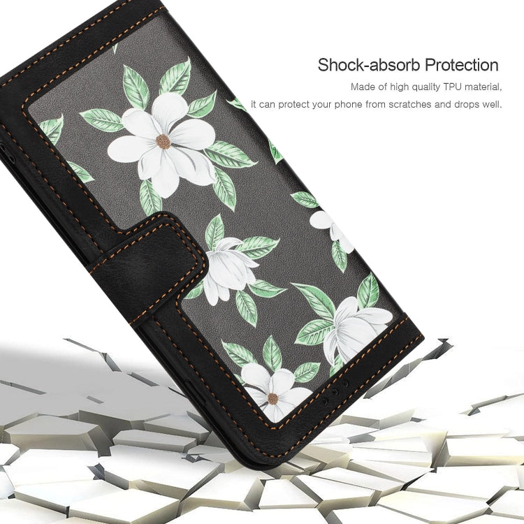 Funda de Cuero para iPhone 11 Pro Max con Estampado Floral y Cordón (Negro)