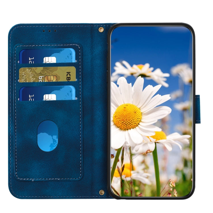 Funda de Cuero iPhone 11 Pro Max Estampado Floral con Cordón (Azul Oscuro)