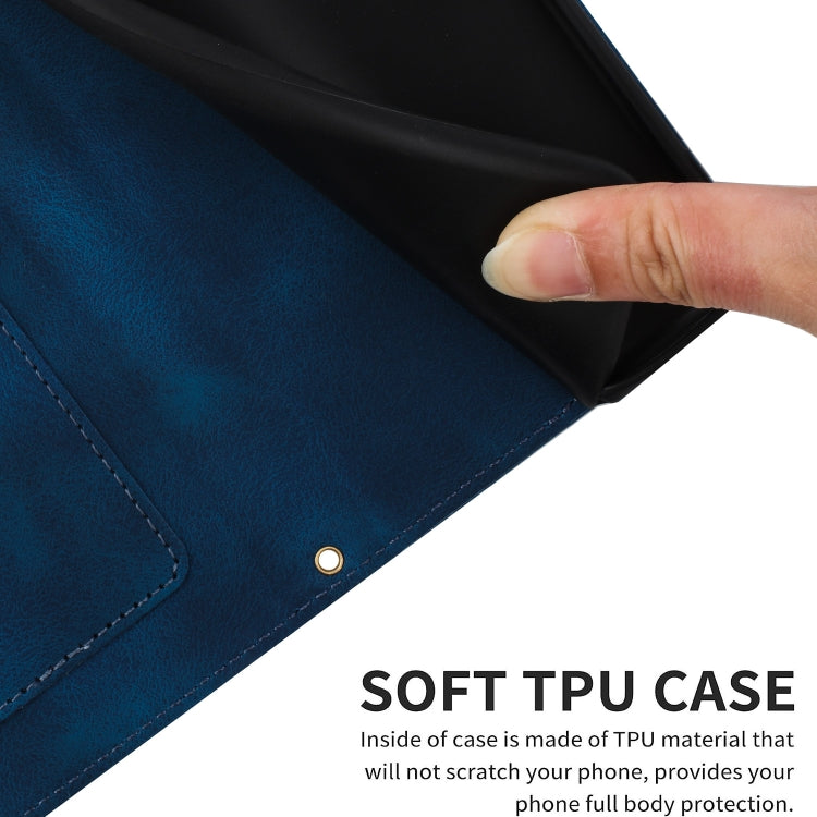 Funda de Cuero iPhone 11 Pro Max Estampado Floral con Cordón (Azul Oscuro)