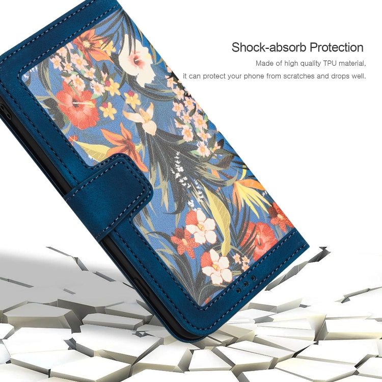 Funda de Cuero iPhone 11 Pro Max Estampado Floral con Cordón (Azul Oscuro)