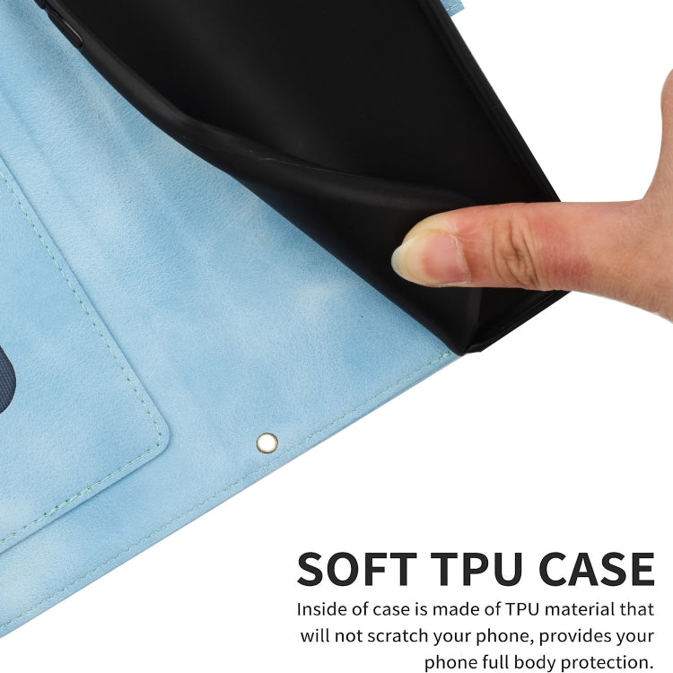 Funda de Cuero para iPhone 11 Pro con Estampado Floral y Cordón (Azul Claro)