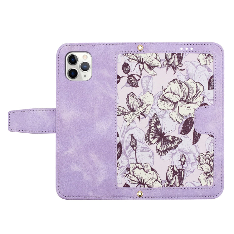 Funda para iPhone 11 Pro Cuero Estampado Floral con Cordón (Morado Claro)