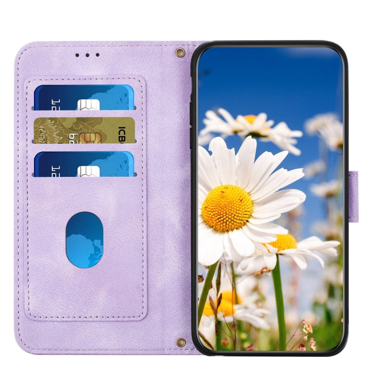 Funda para iPhone 11 Pro Cuero Estampado Floral con Cordón (Morado Claro)