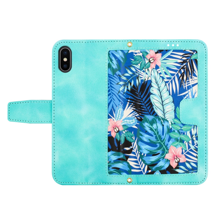 Funda de Cuero para iPhone Xs/X con Estampado Floral y Cordón (Verde)