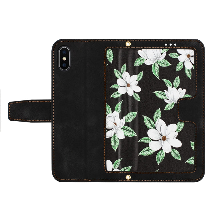 Funda de Cuero Estampado Floral con Cordón para iPhone Xs/X (Negro)