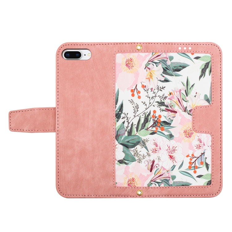 Funda de Cuero Estampado Floral con Cordón para iPhone 8 Plus/7 Plus (Rosa)