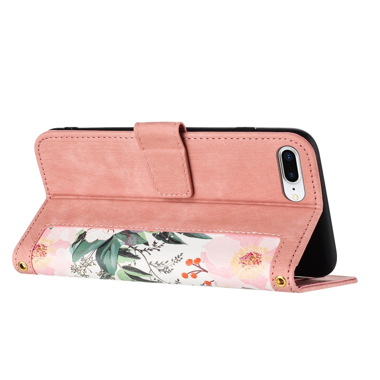 Funda de Cuero Estampado Floral con Cordón para iPhone 8 Plus/7 Plus (Rosa)
