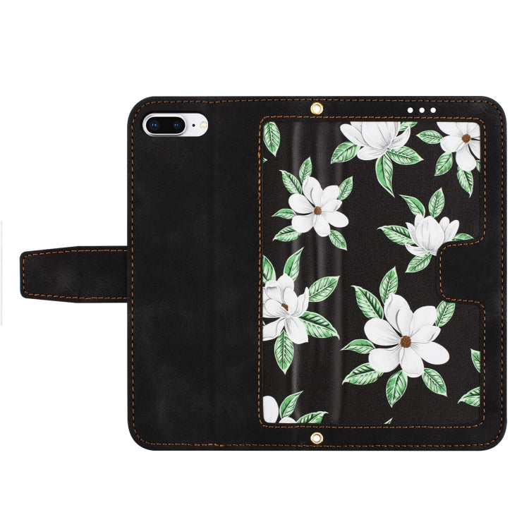 Funda de Cuero para iPhone 8 Plus/7 Plus con Estampado Floral y Cordón (Negro)