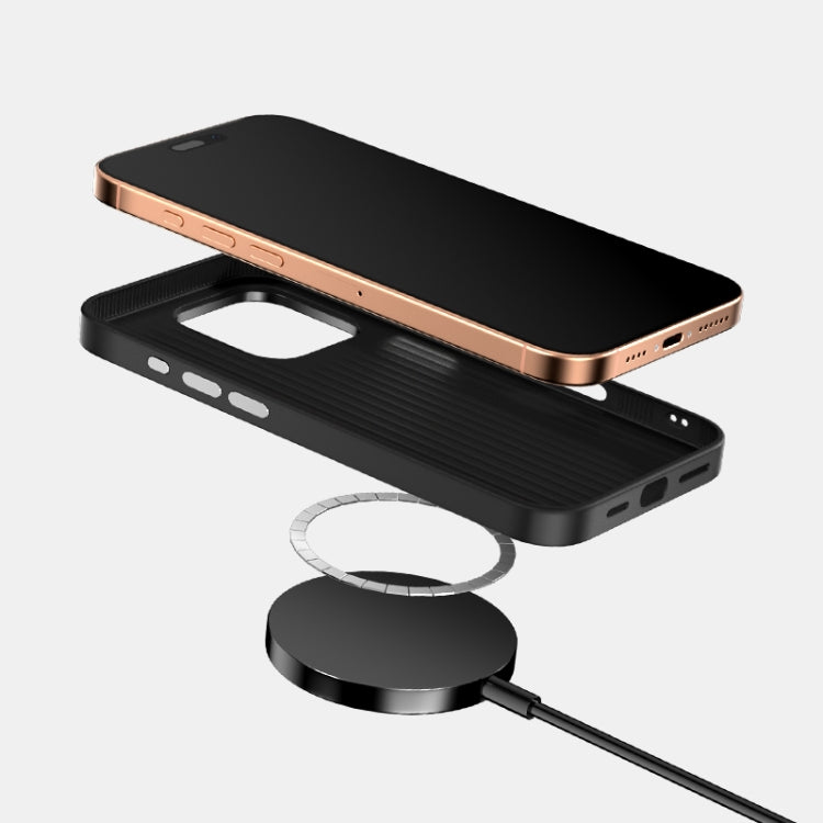 Funda para iPhone 16 Plus Abeel C Carbon Fiber Series 6D Micro Relief Magsafe (Negra y Gris)