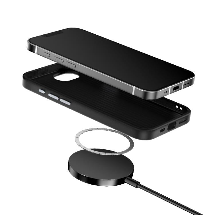 Funda para iPhone 16E Abeel C Carbon Fiber Series 6D Micro Relief Magsafe (Negra y Gris)