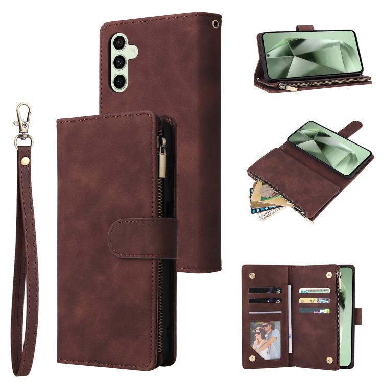Funda de cuero multifuncional con cremallera esmerilada para Samsung Galaxy S25 FE 5G (café)