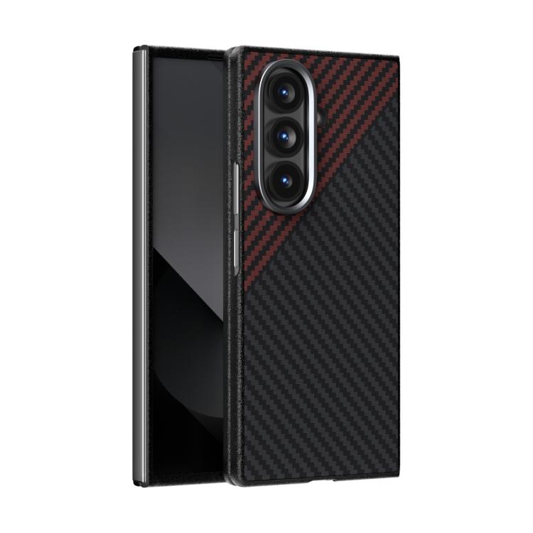 Funda para Samsung Galaxy Z Fold7 5G ABEEL C, serie de fibra de carbono 6D con microrelieve MagSafe (negro y rojo)