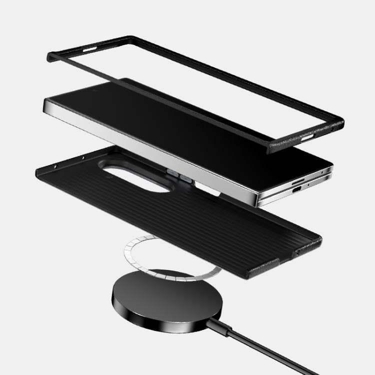 Funda de fibra de carbono ABEEL C para Samsung Galaxy Z Fold7 5G, con microrelieve 6D y MagSafe (negro y azul)