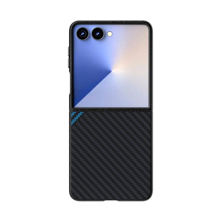 Funda para Samsung Galaxy Z Flip7 5G ABEEL C, serie de fibra de carbono 6D con microrelieve MagSafe (negro y azul)