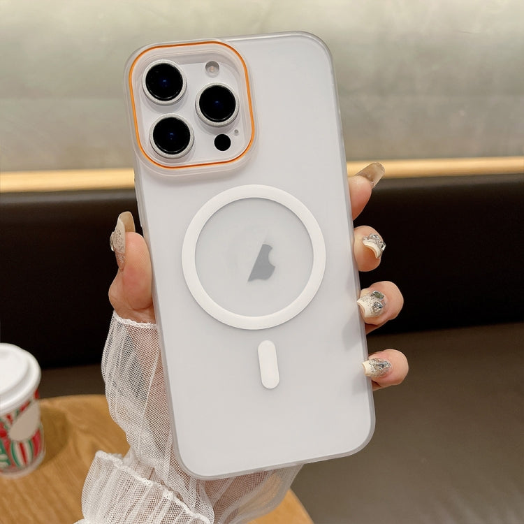 Funda para teléfono iPhone 14 Pro Max con tapa magnética Magsafe PC tacto suave arena (Transparente)