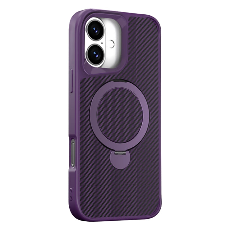 Funda para Teléfono con Soporte Magsafe 360 Fibra de Carbono para iPhone 16 (Morado)