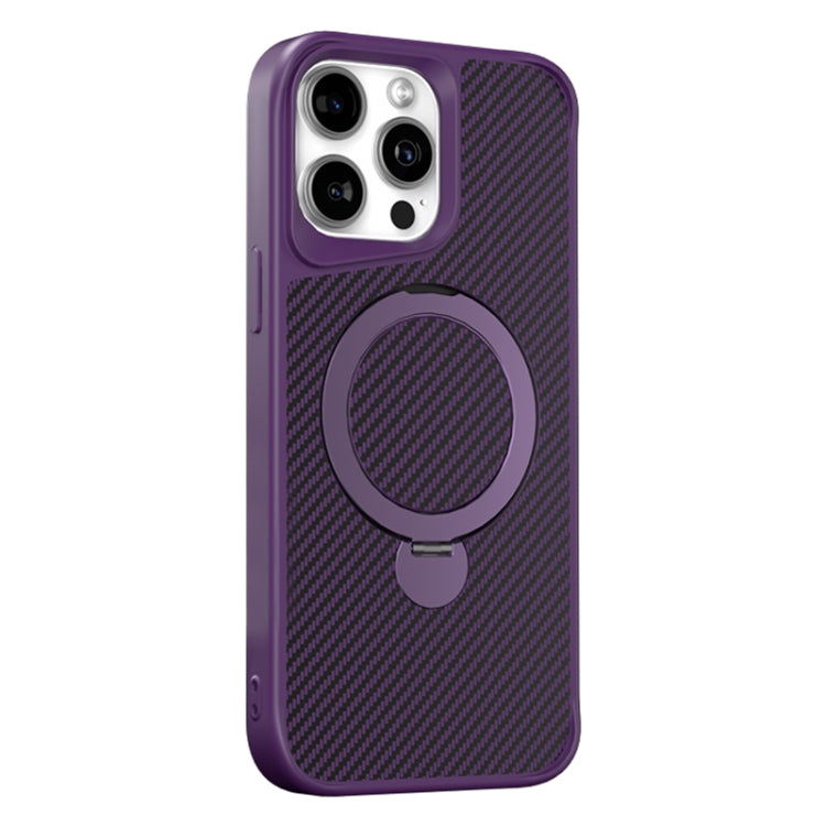 Funda para Teléfono con Soporte Magsafe 360 Textura Fibra de Carbono iPhone 15 Pro (Morado)