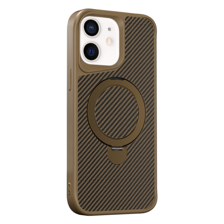 Funda para Teléfono con Soporte Magsafe 360 Textura Fibra de Carbono para iPhone 11 (Dorado del Desierto)