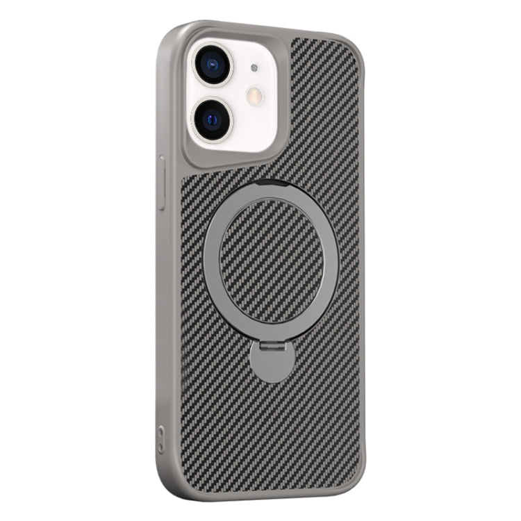 Funda para Teléfono con Soporte Magsafe 360 Textura Fibra de Carbono para iPhone 11 (Gris Titanio)