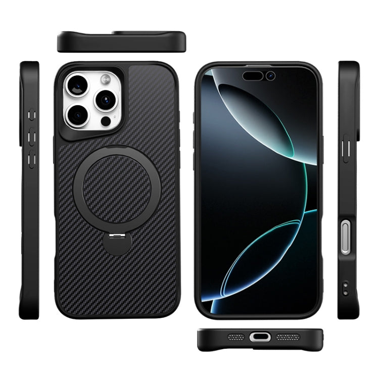 Funda para Teléfono con Soporte Magsafe 360 Textura de Fibra de Carbono para iPhone 11 Pro (Dorado del Desierto)
